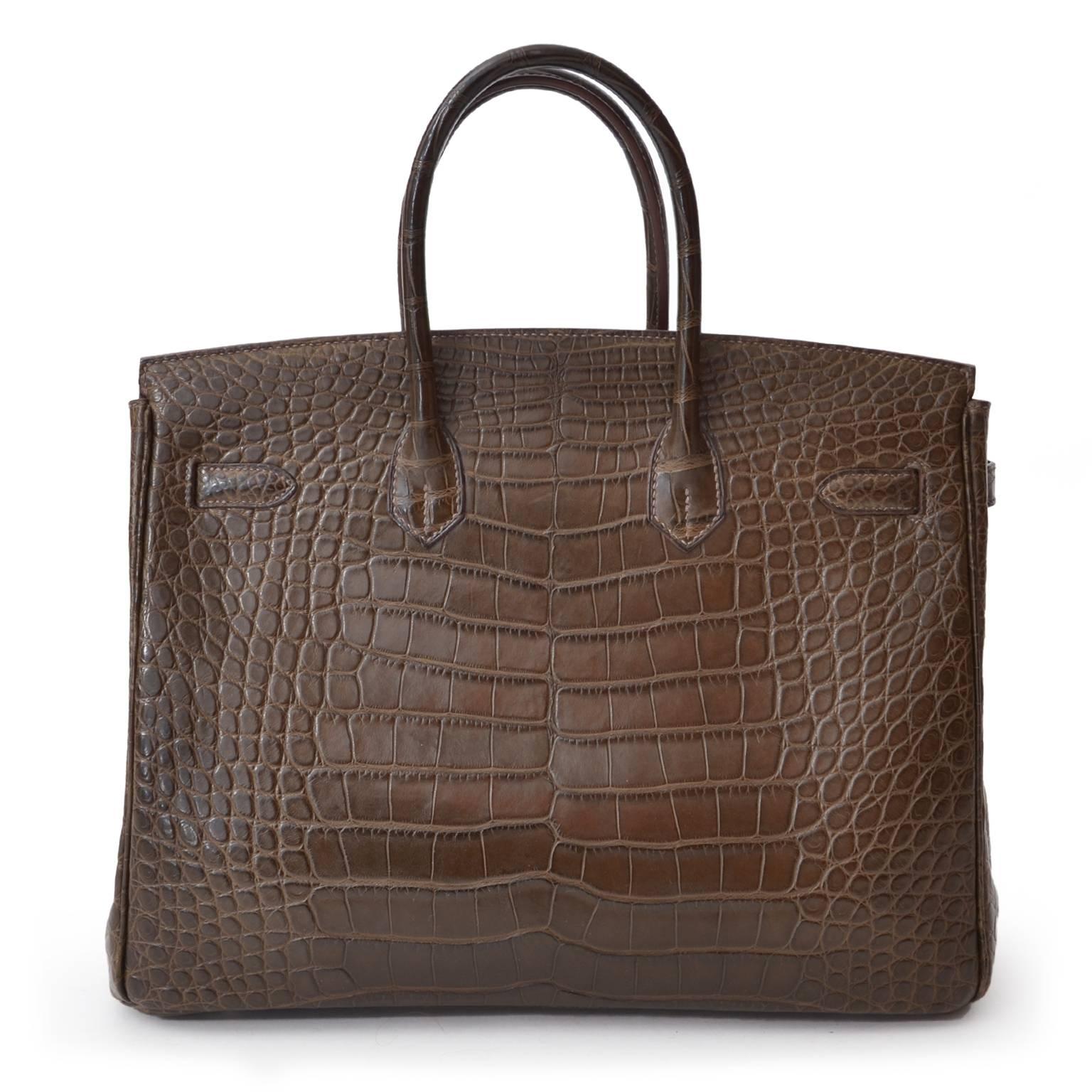 Hermes Birkin 35 Alligatore Coccodrillo Opaco Gris Elefante In condizioni ottime a Antwerp, BE