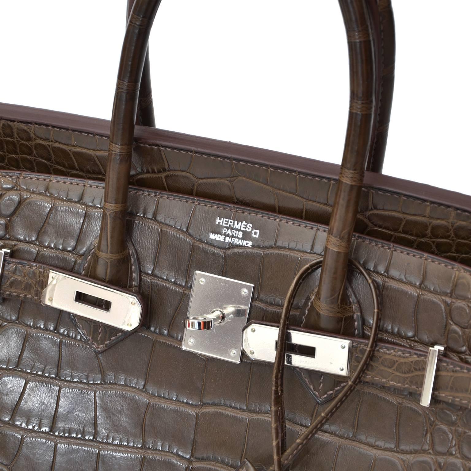 Black Hermes Birkin 35 Alligator Crocodile Matte Gris Elephant