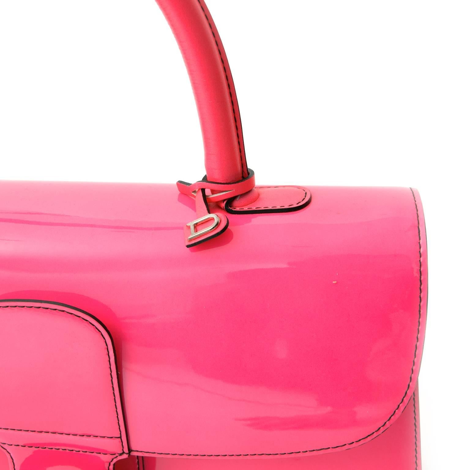 Delvaux Brillant GM Pink Fluorescent Handbag + STRAP In Excellent Condition In Antwerp, BE