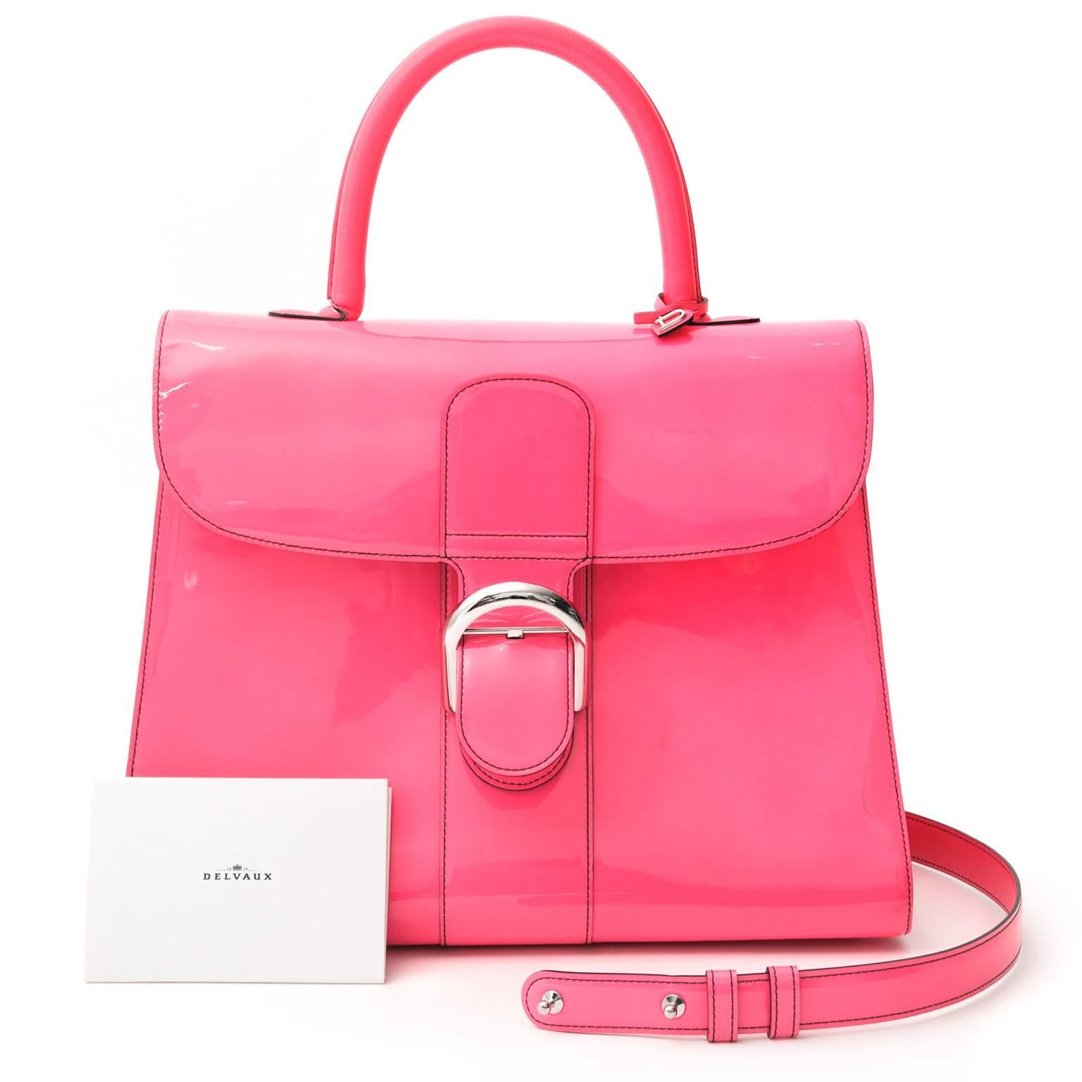 Women's or Men's Delvaux Brillant GM Pink Fluorescent Handbag + STRAP