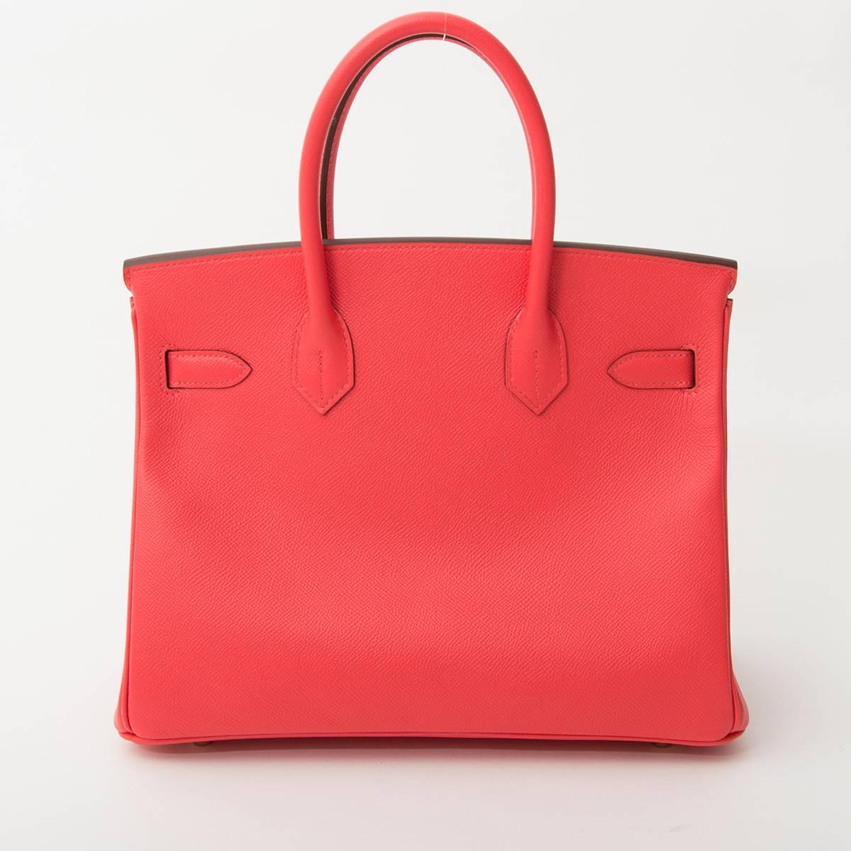 Hermes Birkin 30 Rose Jaipur Epsom
Brand new, recently storebought Hermès Birkin bag measuring 25cm. 
The gold-tone hardware emphasizes the youtfull and feminine appearance of the 'Rose Jaipur' pink Epsom leather body. 

This compressed type of