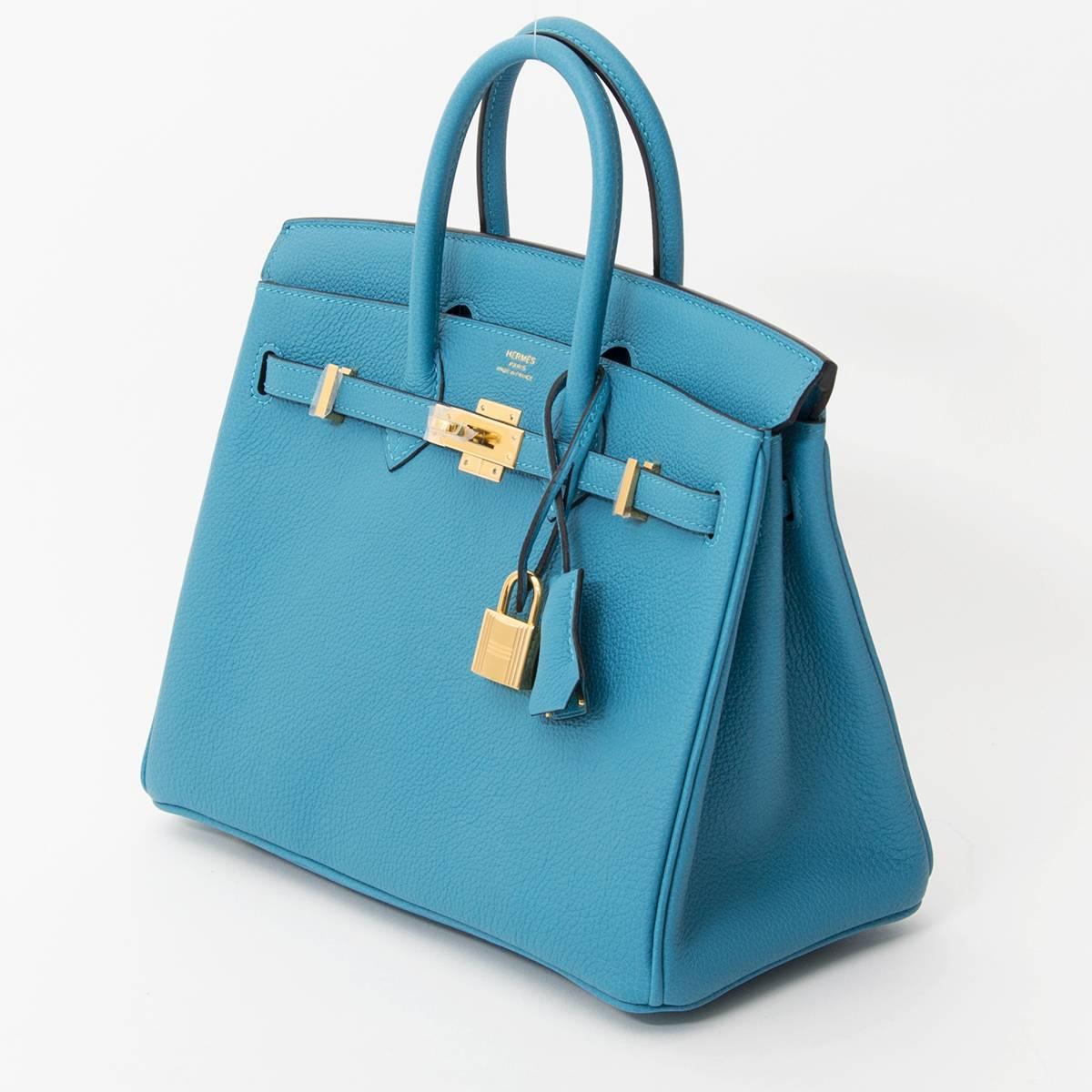 Brand New Hermès Birkin 25 Turquoise GHW
Hermès Birkin bag in soft and smooth Togo leather. The Turquoise color and gold hardware make each other pop!

BRAND NEW. NEVER CARRIED.

Comes with

    receipt 2016
    lock
    keys
   