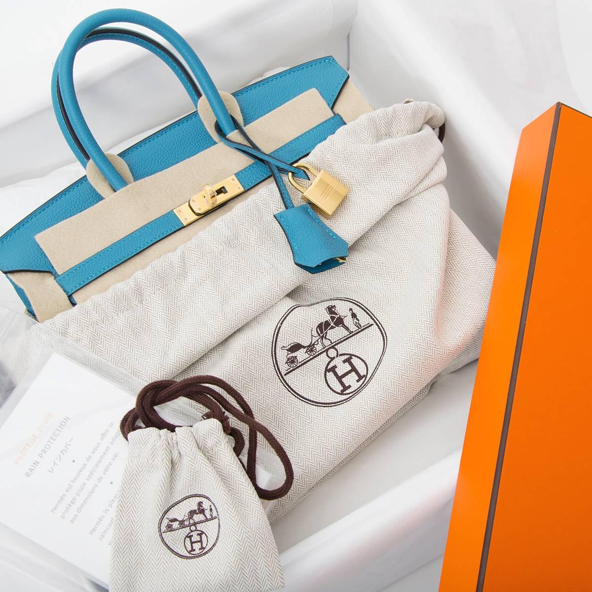 Blue Brand New Hermès Birkin 25 Turquoise GHW