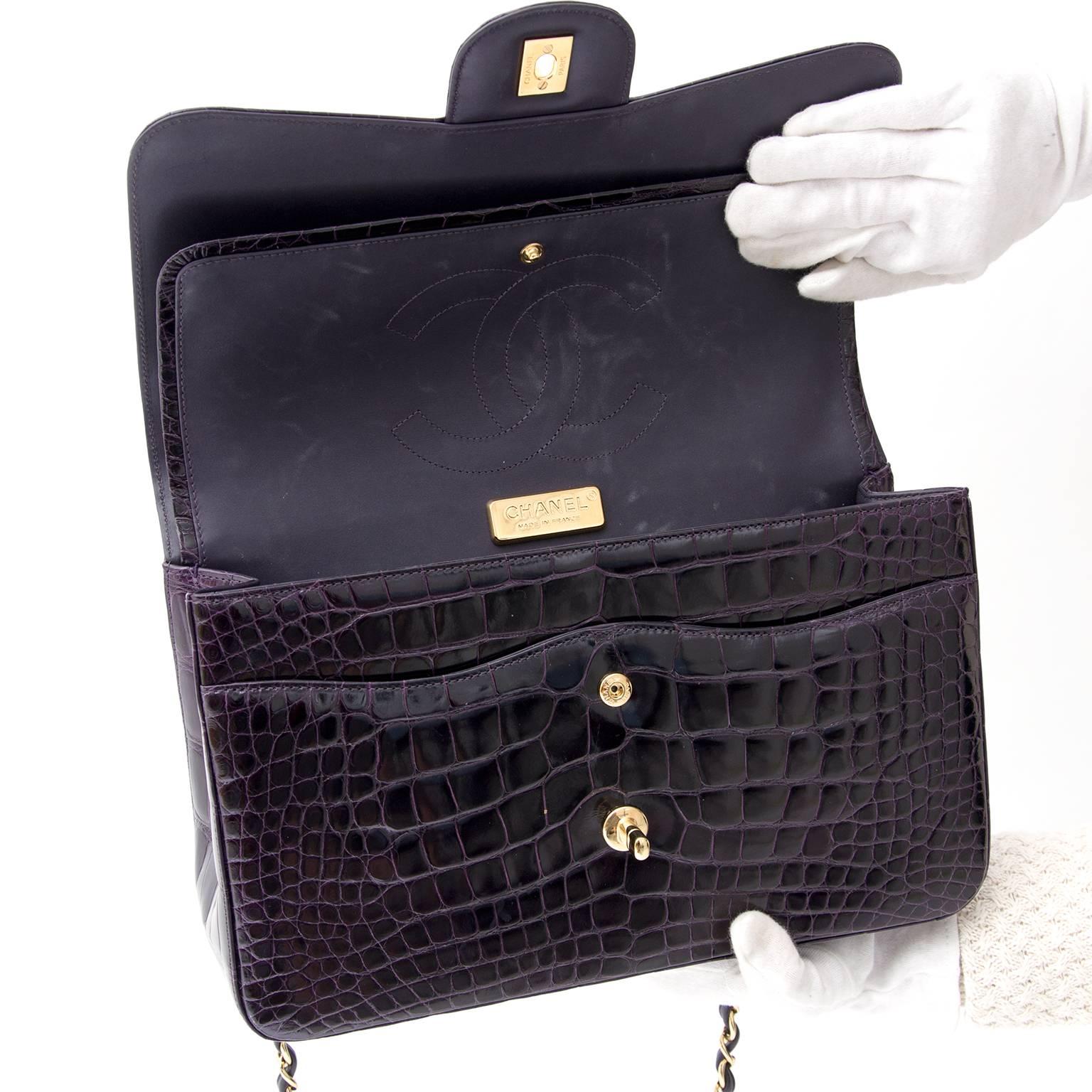 Nero Raro Chanel  Borsa Jumbo a doppia patta in coccodrillo ametista