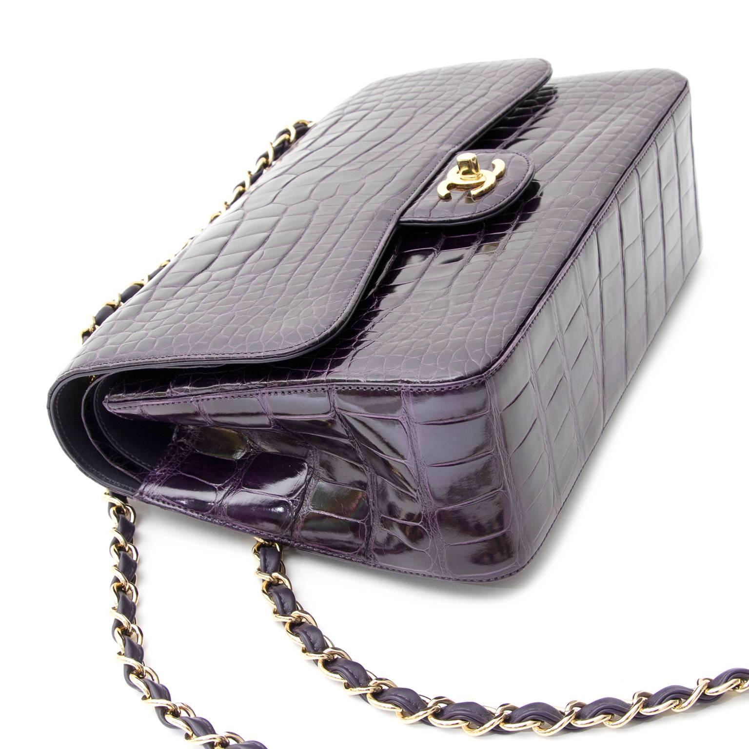 Raro Chanel  Borsa Jumbo a doppia patta in coccodrillo ametista In condizioni ottime a Antwerp, BE