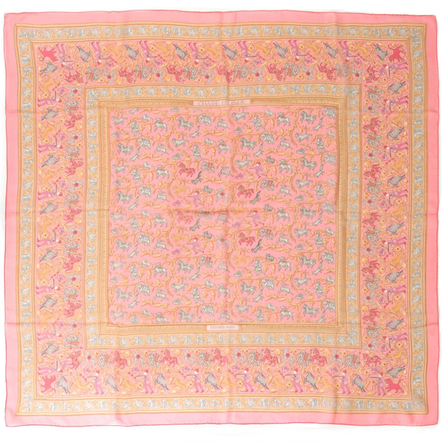Hermès mousseline silk scarf in pink shades. 

100% silk. 