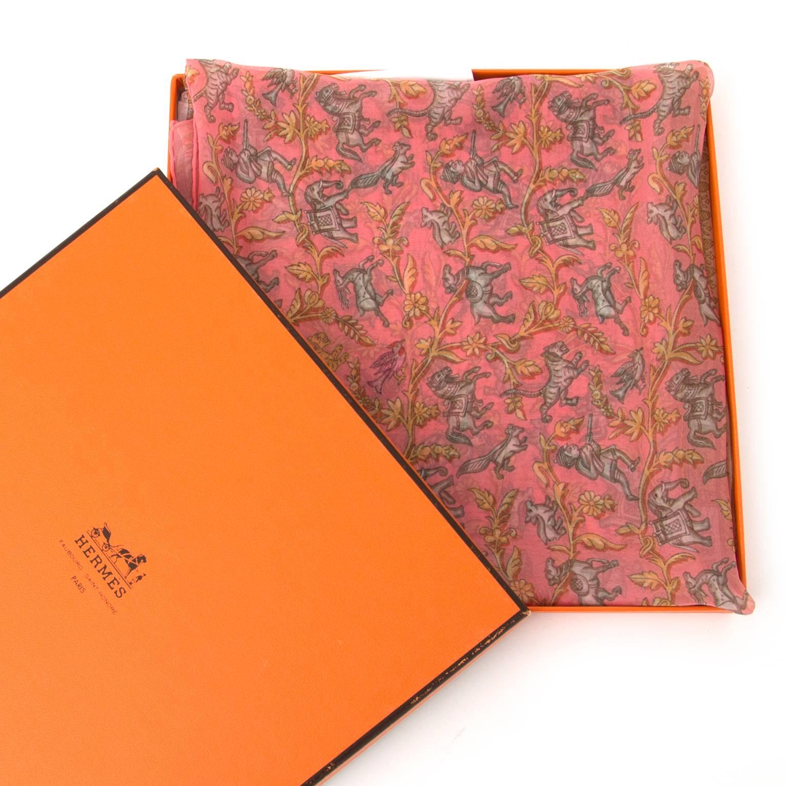 Pink Hermès Mousseline Silk Scarf