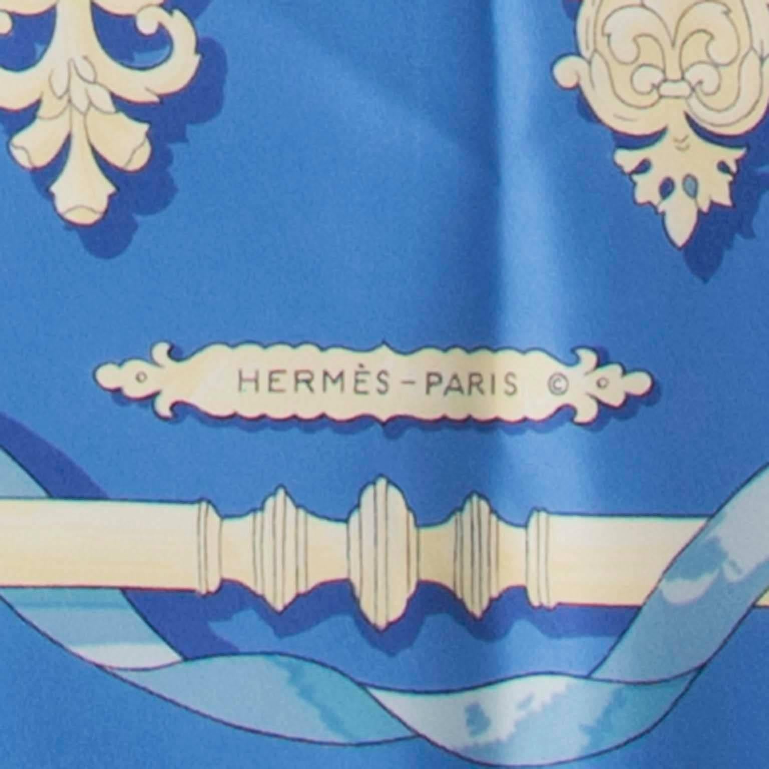 Lovely Hermes scarf in different shades of blue. 100% Silk.