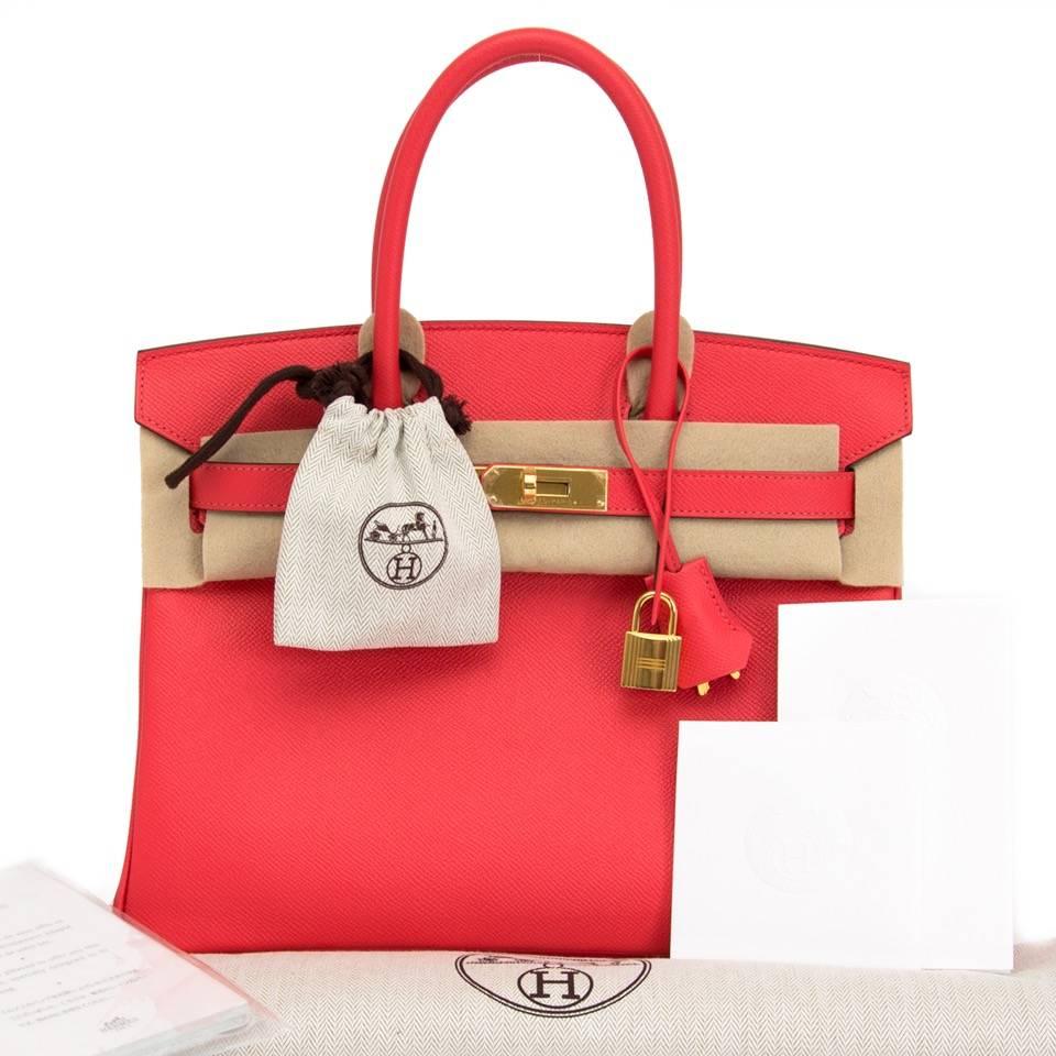 Red Brand New Hermès Birkin Rose Jaipur 30 Epsom GHW