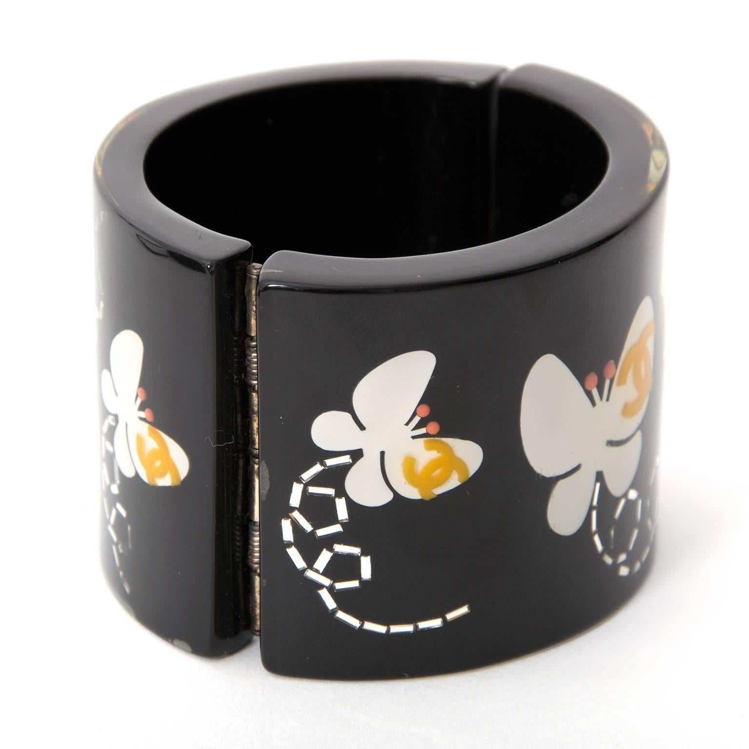 Contemporary Chanel Black Resin Butterfly Cuff Bracelet 