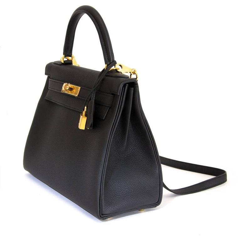 Hermes Noir Black Gold Hardware Togo Kelly 28 Bag Leather Handbag