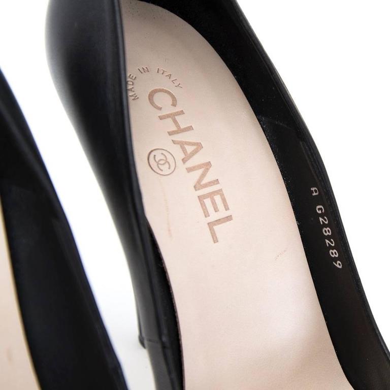 Chanel Black Leather Patent Cap Toe Pumps at 1stDibs black chanel