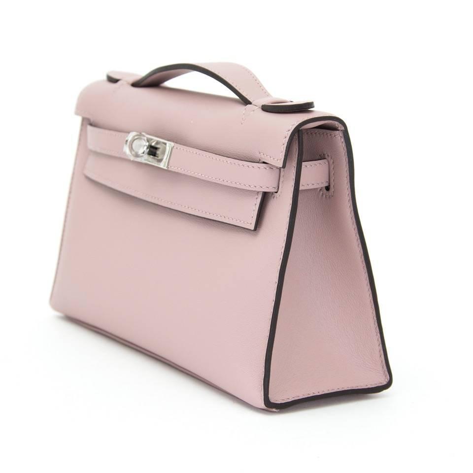 Hermes Glycine Kelly Pochette Cut Clutch Bag Palladium Hermes Glycine Kelly Pochette Cut Clutch Bag Palladium