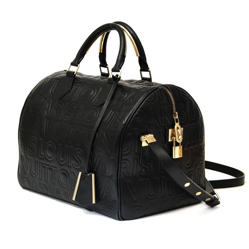 Louis Vuitton Limited Edition Black Embossed Leather Speedy Cube Bag at ...