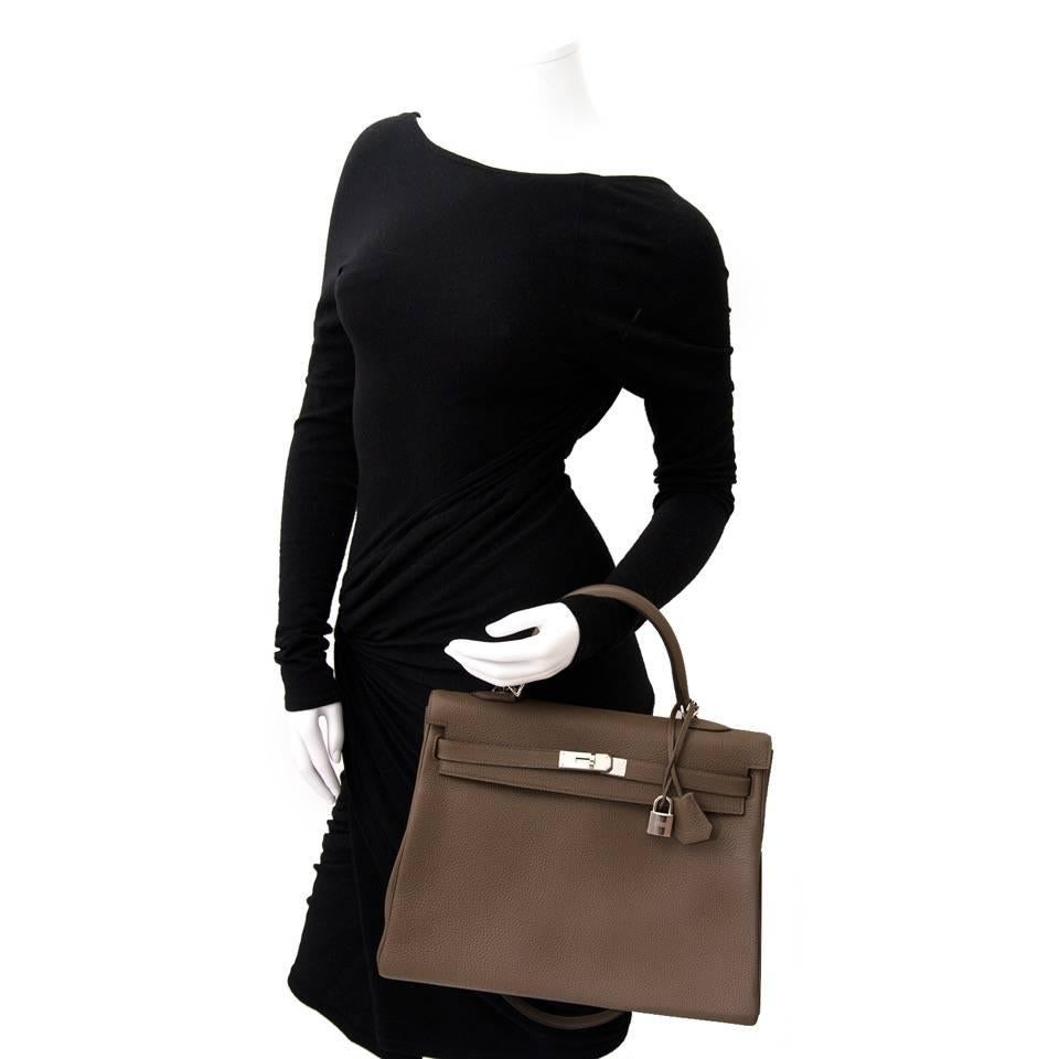 Brown As New Hermes Kelly 35 Taupe PHW