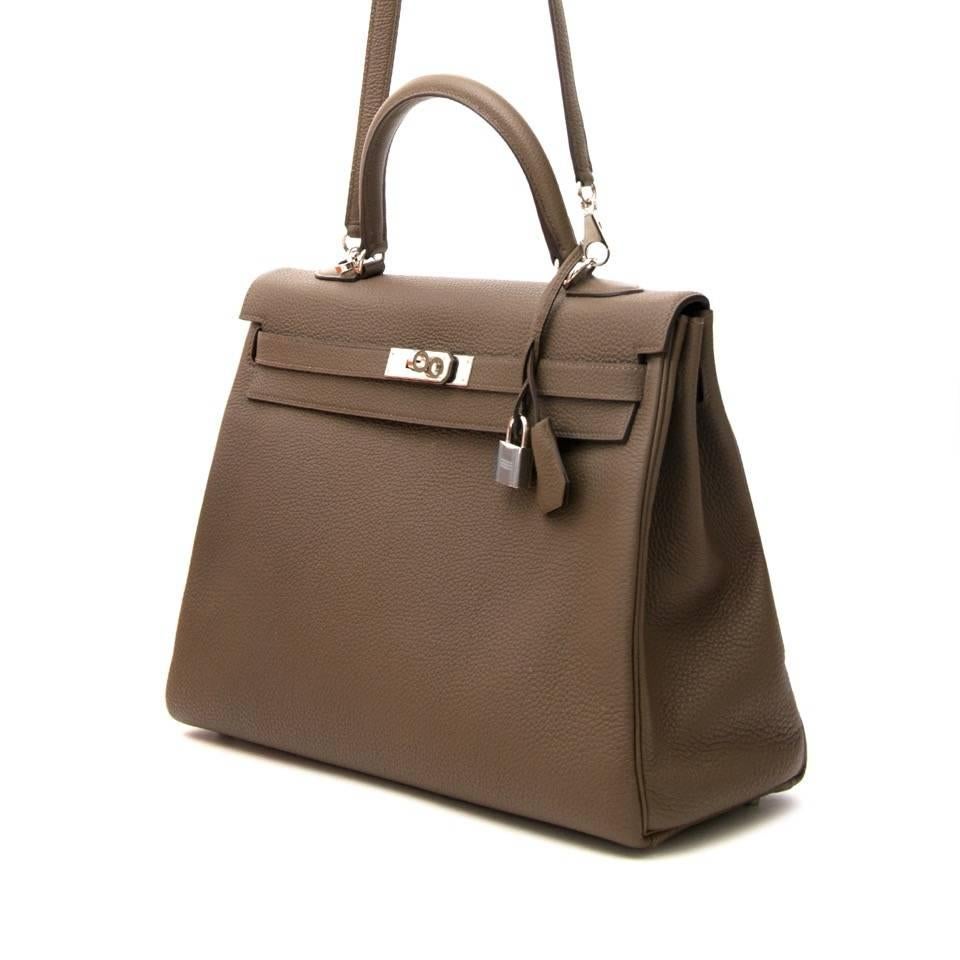 Women's or Men's As New Hermes Kelly 35 Taupe PHW