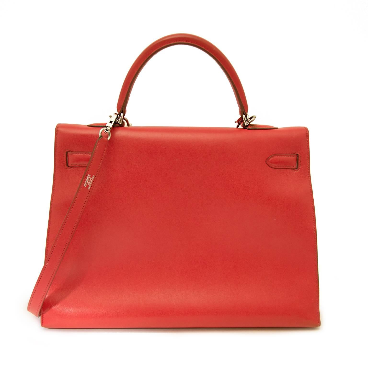 Hermes Kelly Sellier 35 Bougainvillea Swift PHW In Excellent Condition In Antwerp, BE