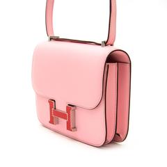 Very Rare and New Hermès Constance 18cm Rose Sakura lezard / tadelakt