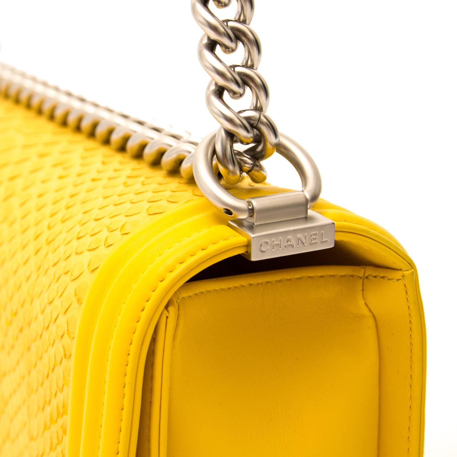 Limited Chanel Python Yellow New Medium Boy Bag  In Excellent Condition In Antwerp, BE