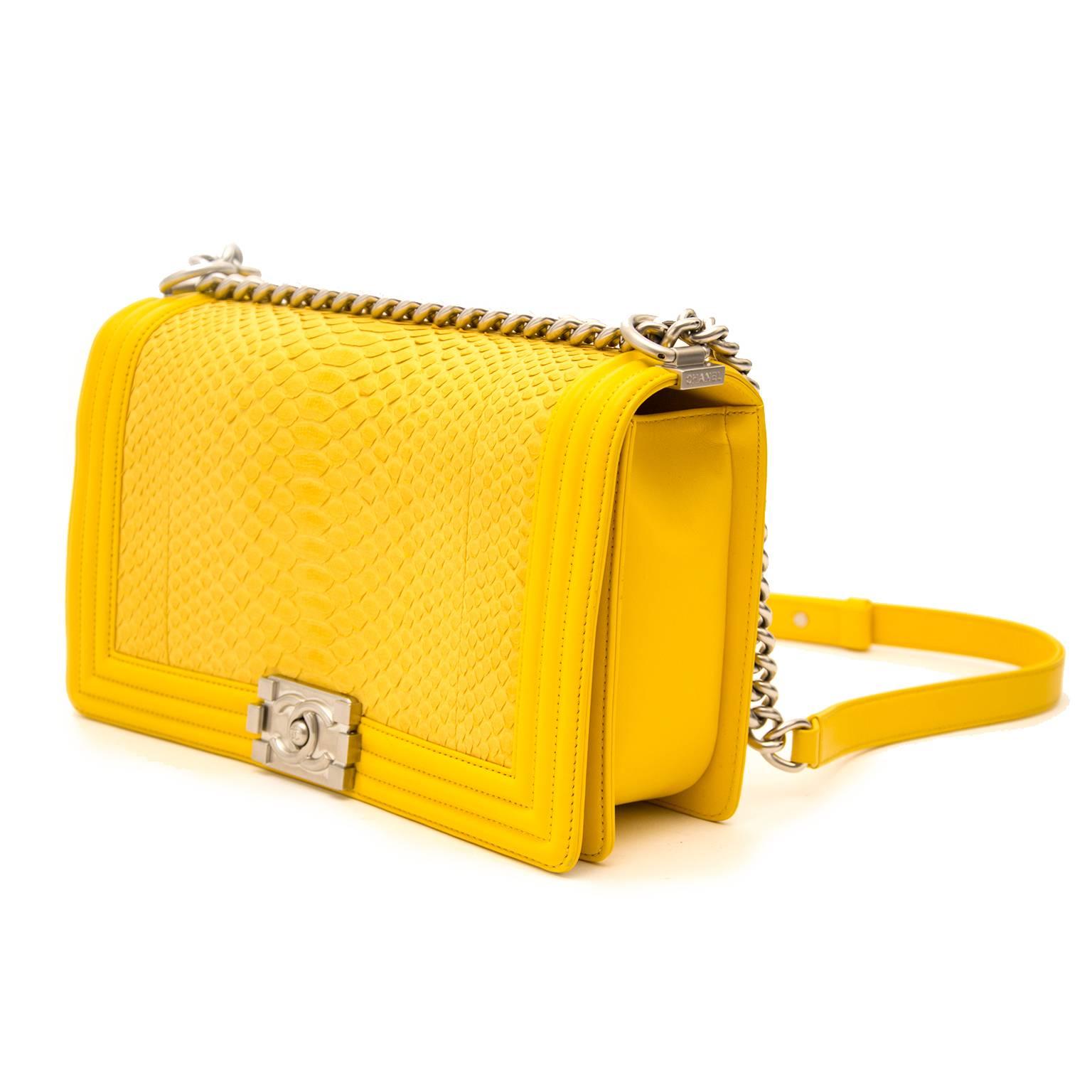 Women's Limited Chanel Python Yellow New Medium Boy Bag 