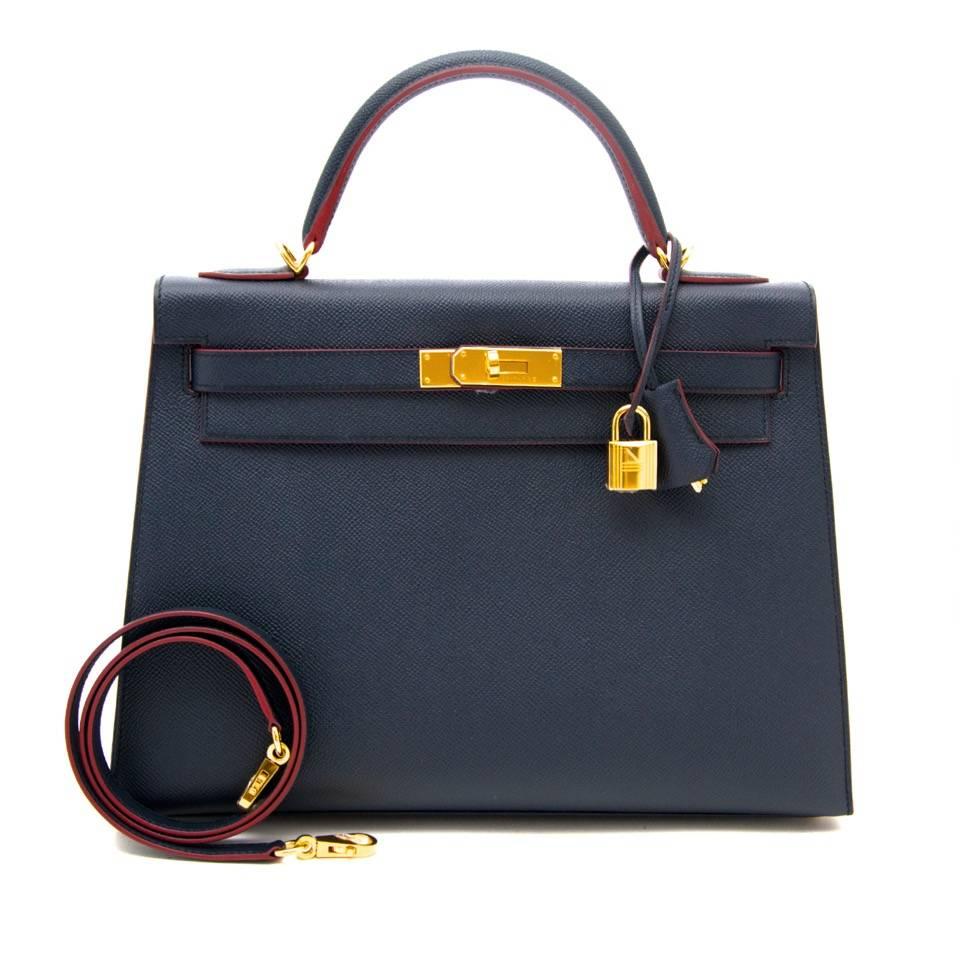 Brand New Limited Hermes Kelly 32 Contour Epsom Blue Indigo  In New Condition In Antwerp, BE