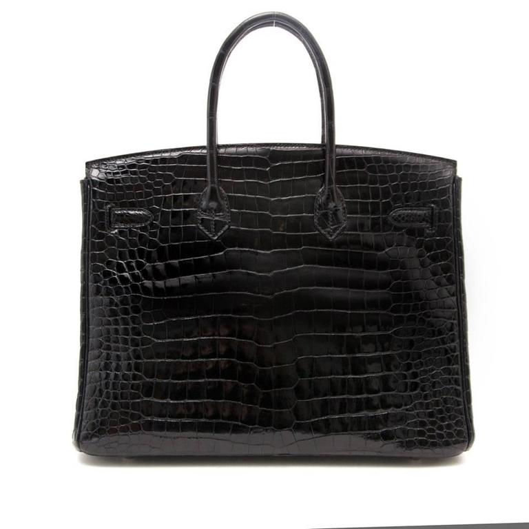 Hermès Birkin 35 Black Shiny Porosus Crocodile with Gold Hardware - 20