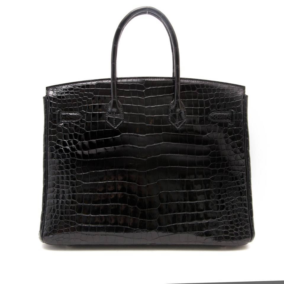 Hermès Birkin 35cm crocodile shiny black porosus PHW at 1stDibs ...