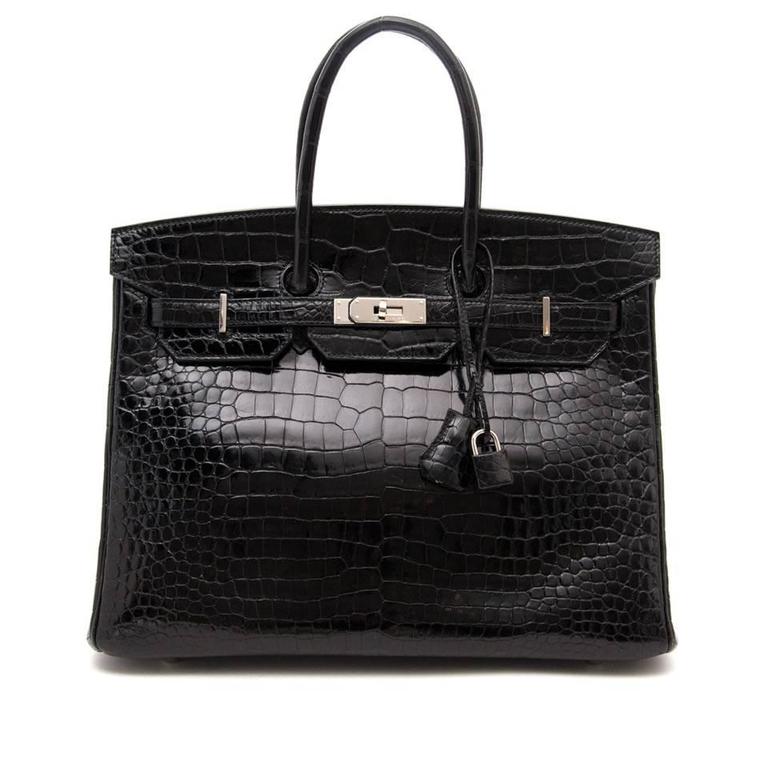 Hermès Birkin 35cm crocodile shiny black porosus PHW at 1stDibs