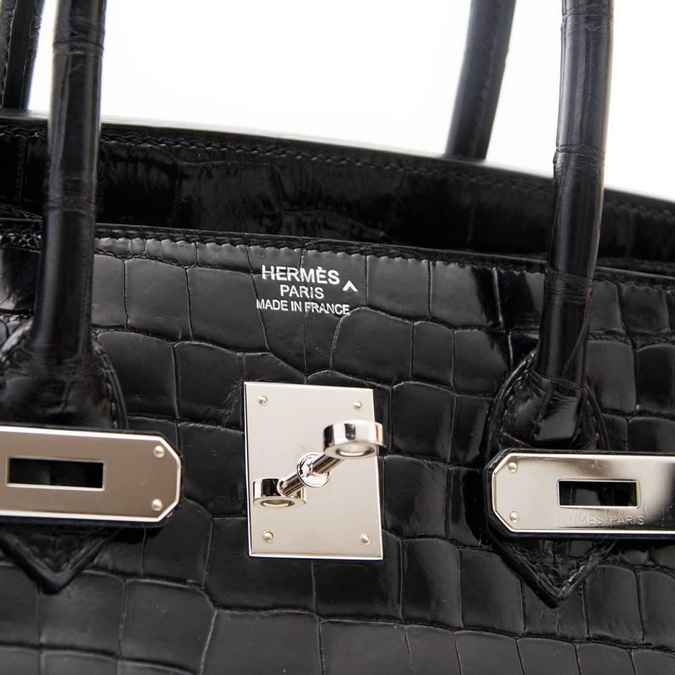 Black Hermès Birkin 35cm crocodile shiny black porosus PHW