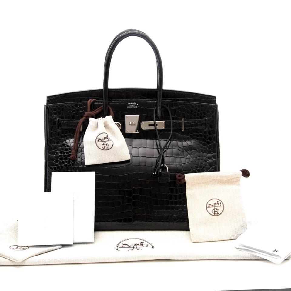 Women's Hermès Birkin 35cm crocodile shiny black porosus PHW