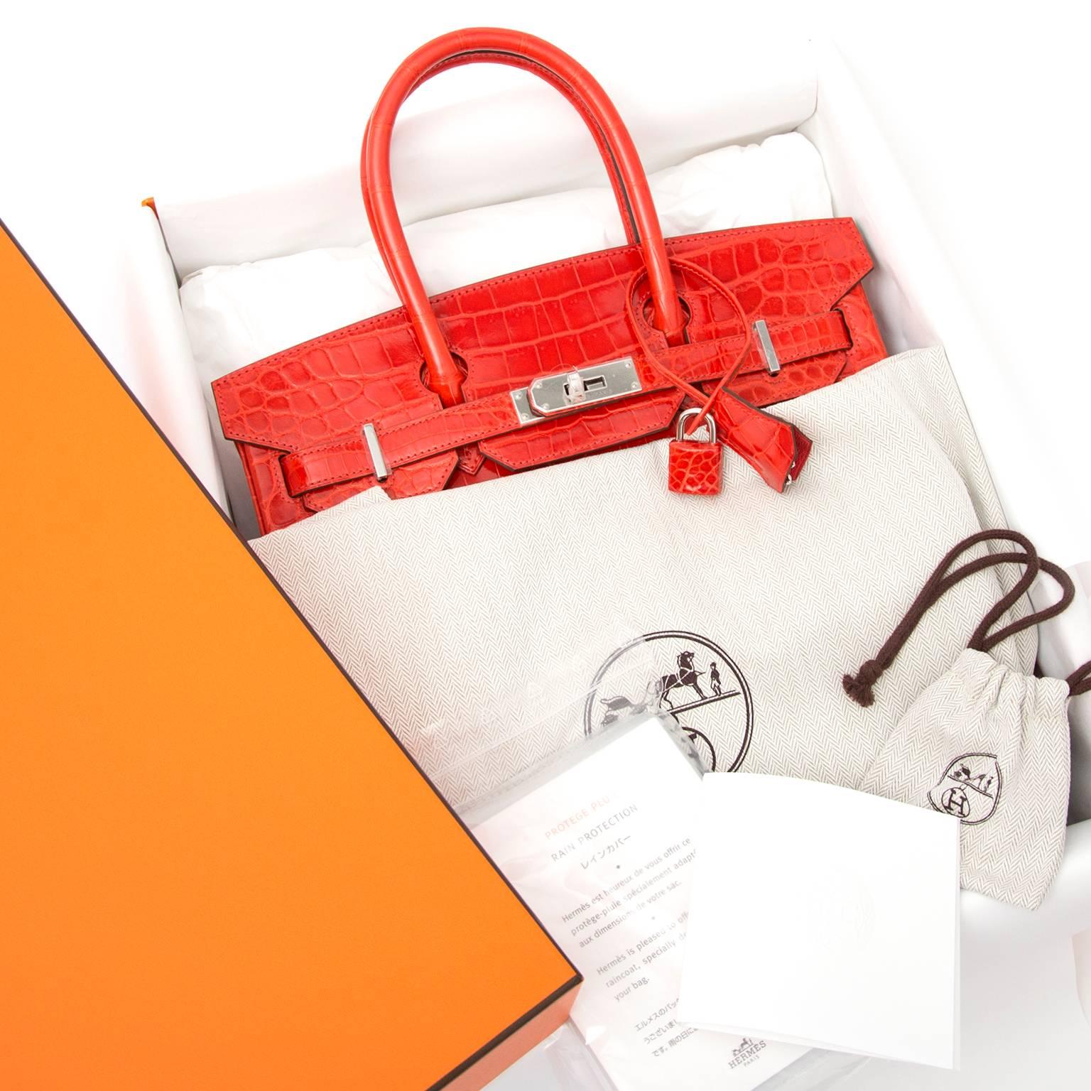 Red Rare Brand New Hermès Birkin 30cm Geranium Crocodile Niloticus PHW