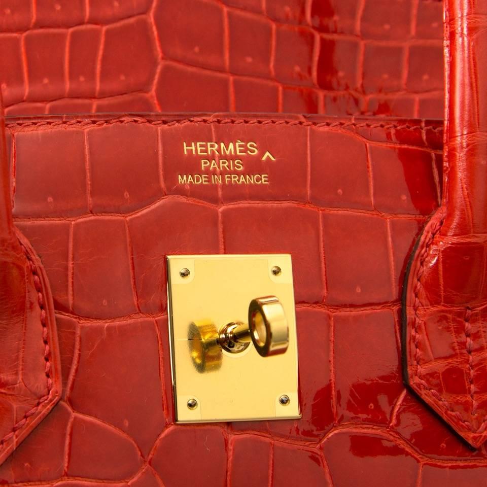 Brand New Hermes Birkin 35 Orange Poppy Porosus Lisse 1