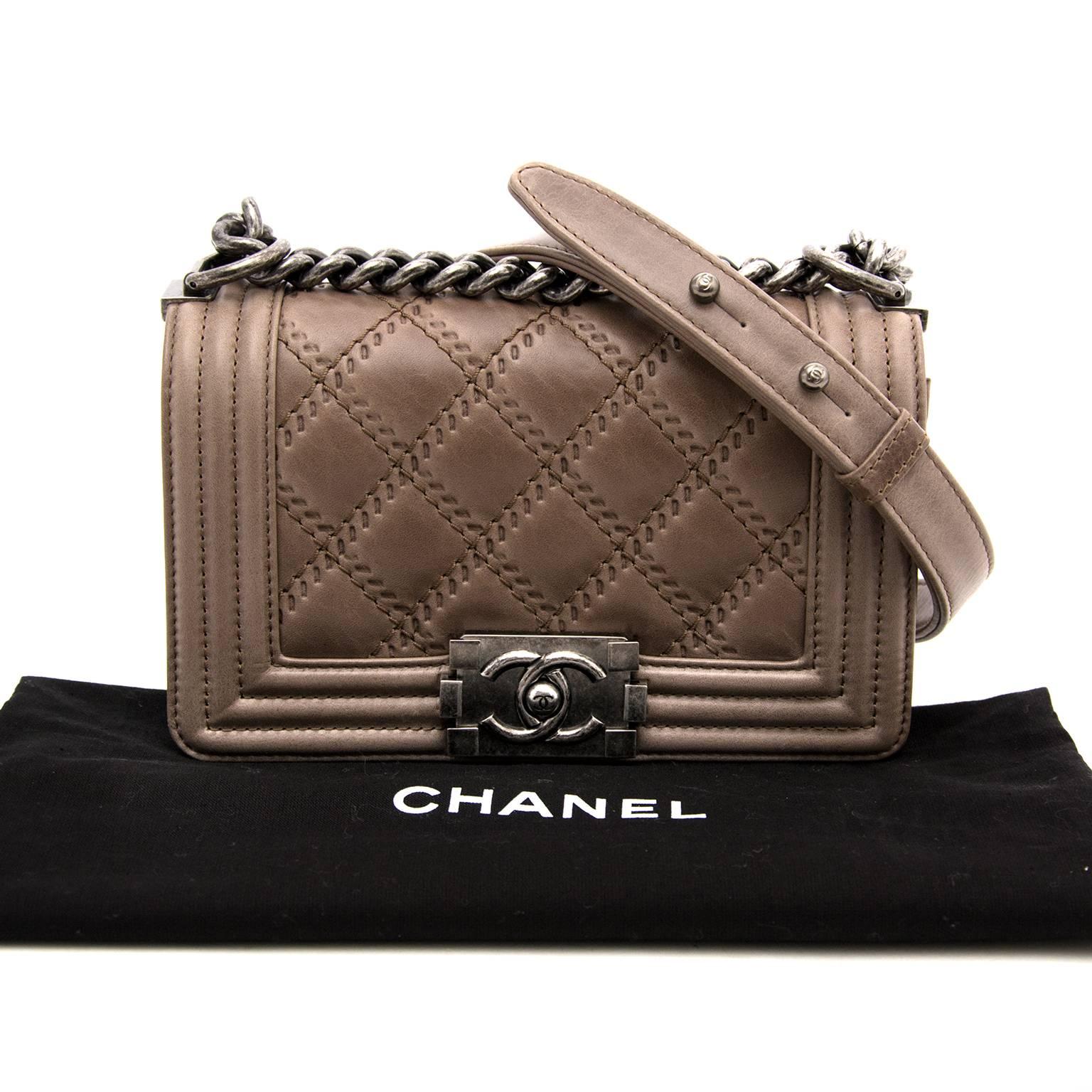 Chanel Taupe Quilted Boy Bag Small 1