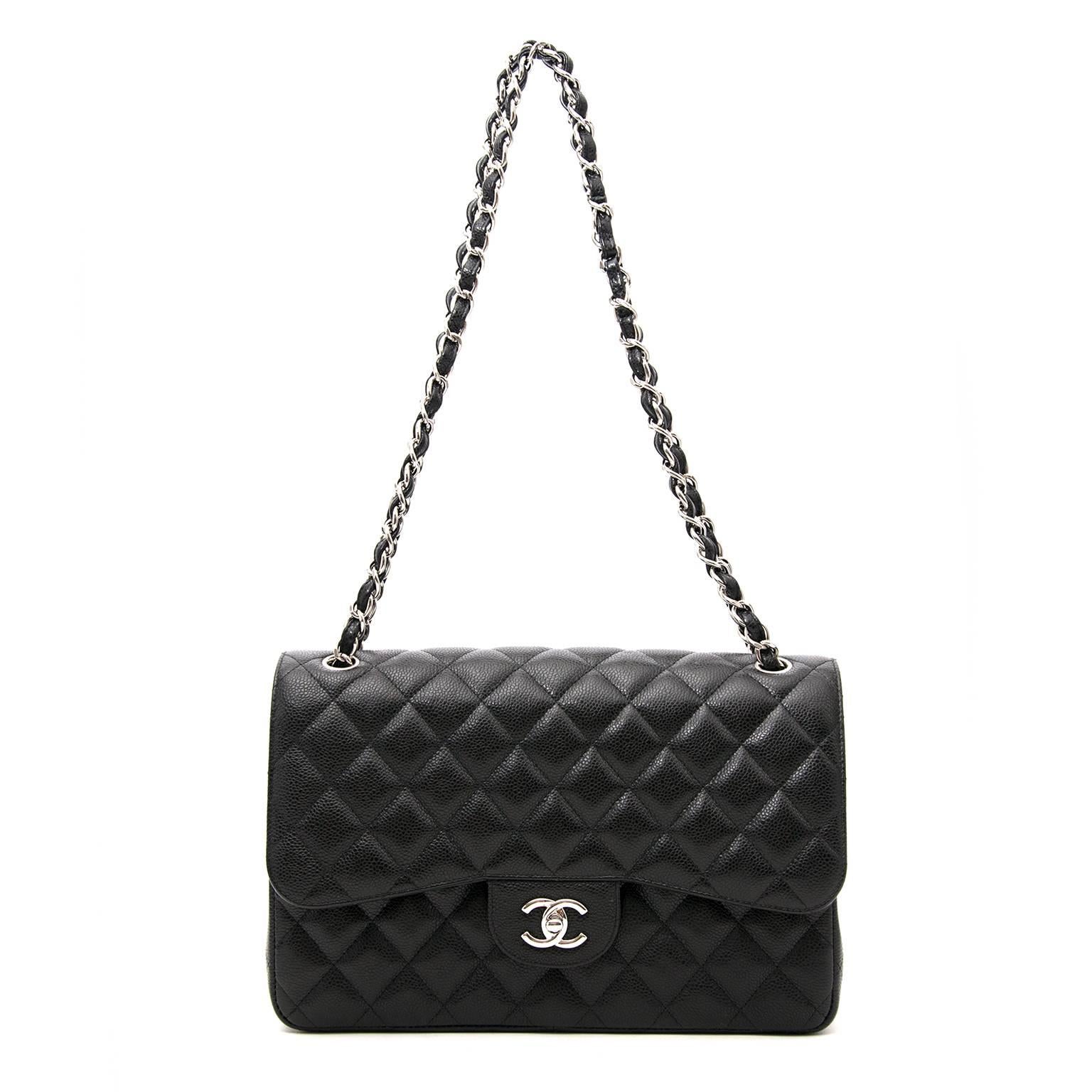 Brand New Chanel Jumbo Classic Flap Bag Caviar

The one and only Chanel classic flap bag, now available without the waiting list!

Treat yourself or your significant other to this iconic bag.

The striking silver hardware complements the