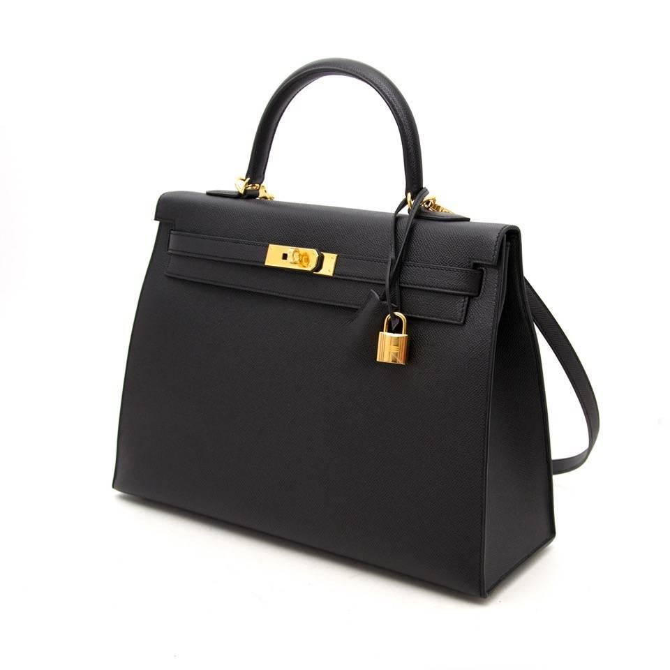 Hermès Kelly 35 Epsom in Timeless Black Hermès 
This compressed type of epsom leather holds true to its shape in all instances and is completely resilient to scratches.
This BRAND NEW Kelly bag is the proof of the craftsmanship of the house of