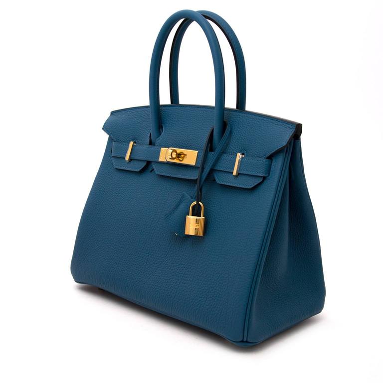 Birkin 30 Togo Blue Jean GHW, Used & Preloved Hermes Handbag, LXR USA, Blue