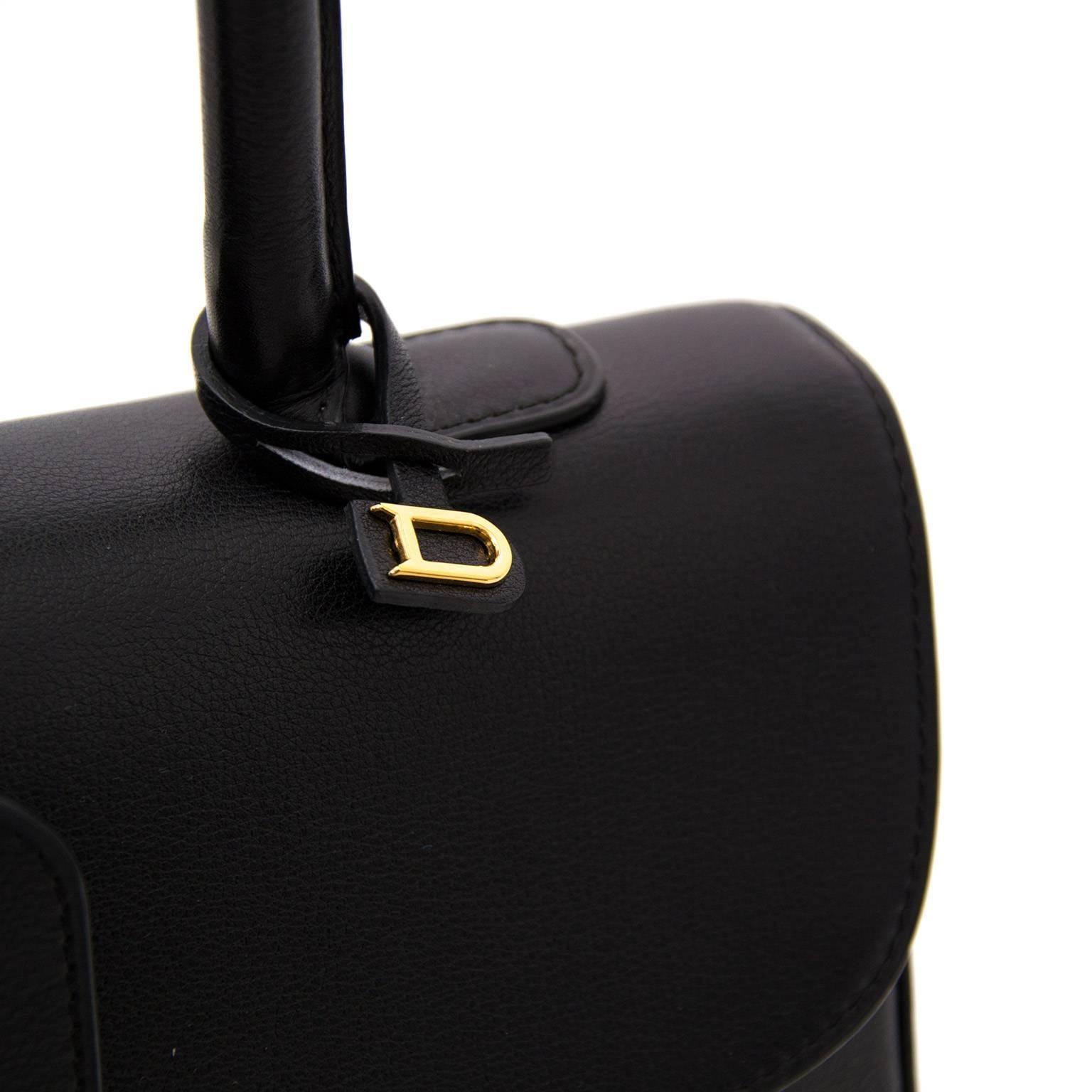 Delvaux Brillant MM Black Boxcalf GHW + STRAP In Excellent Condition In Antwerp, BE