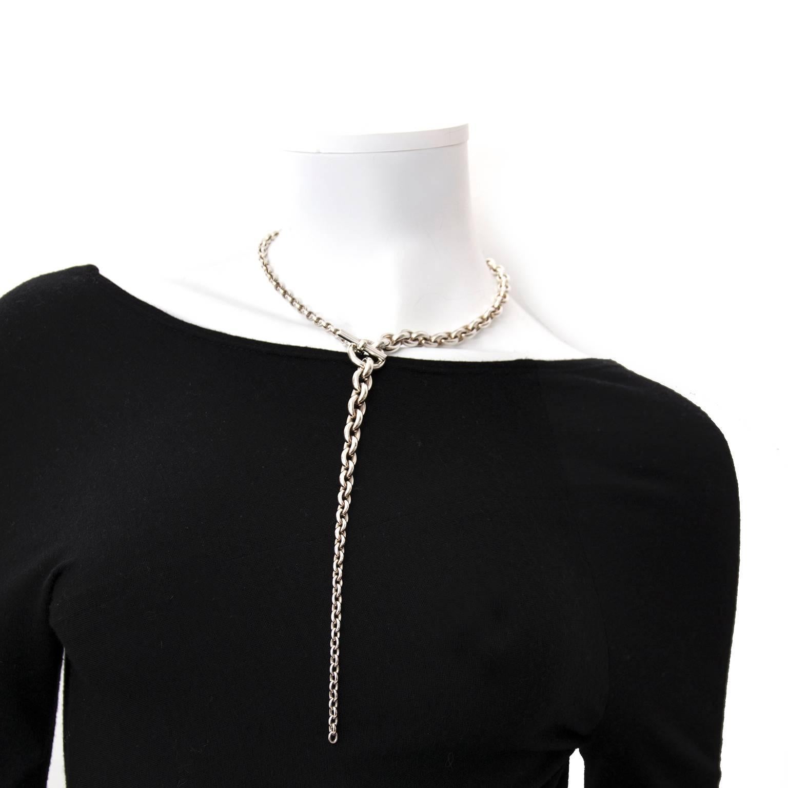  Hermès Crescendo 60cm collier argenté Unisexe 