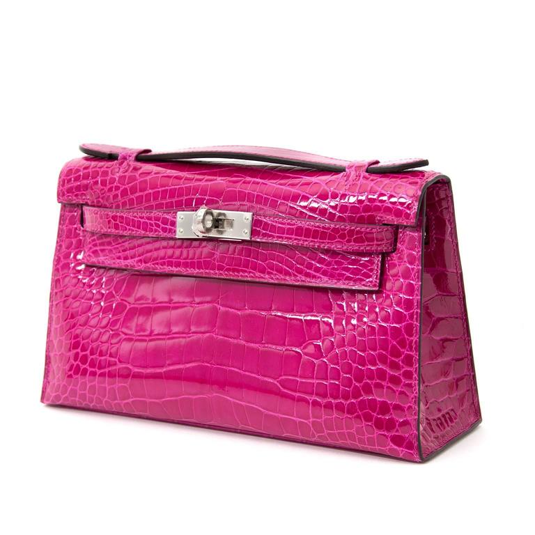 Hermès Rose Extreme Mini Kelly Pochette of Shiny Mississippiensis Alligator  Palladium Hardware, Handbags & Accessories Online, Ecommerce Retail