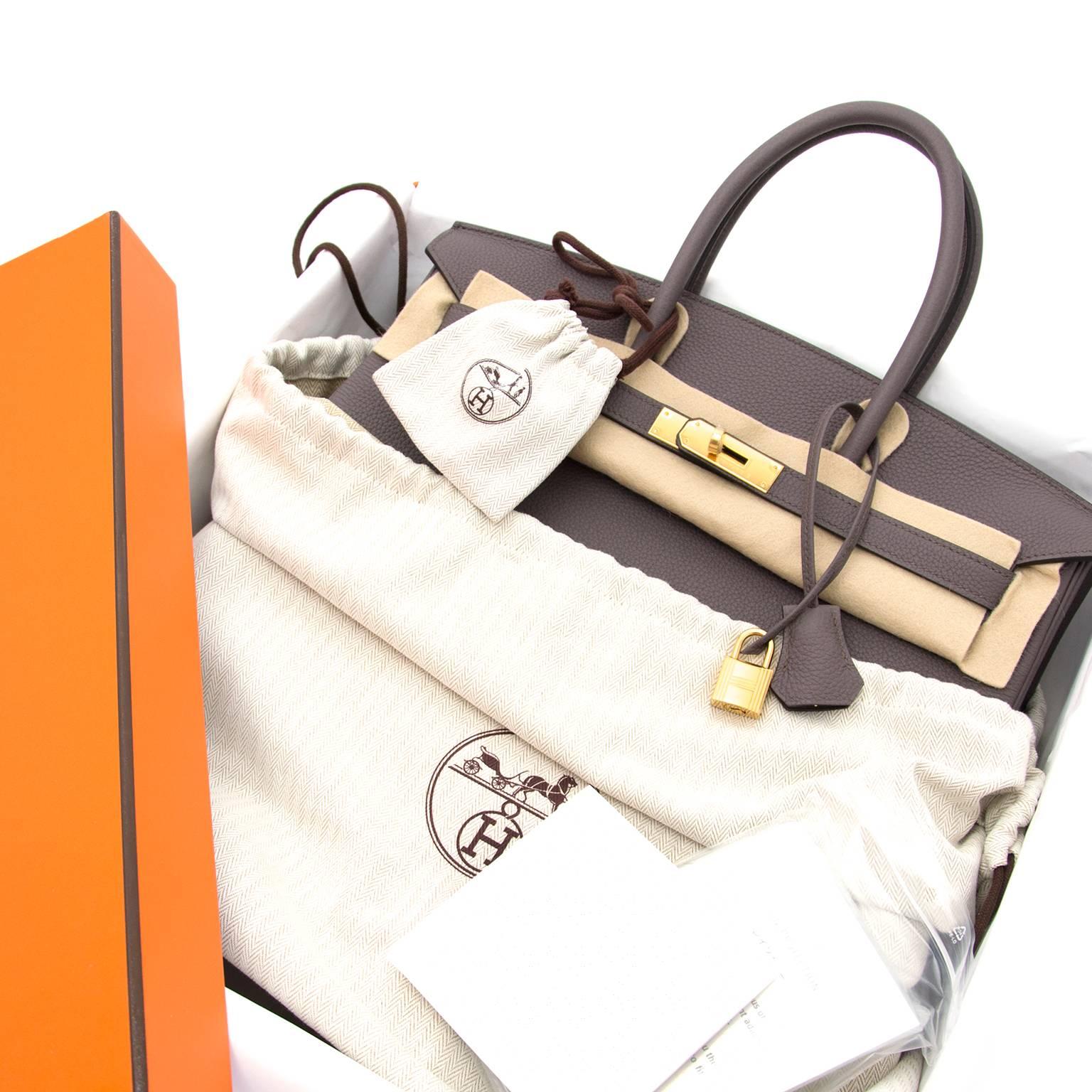 Gray Brand New Hermes Birkin Etain Togo 35 GHW