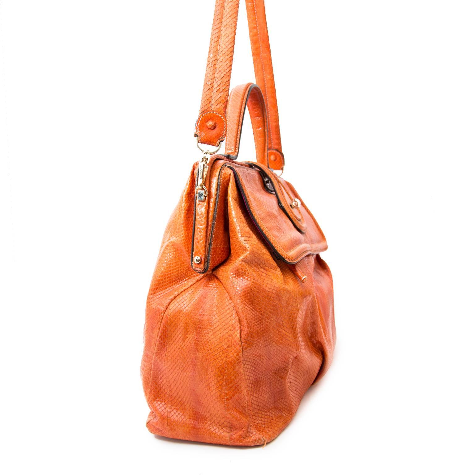 Zagliani Orange Python Large Hobo Bag In Excellent Condition In Antwerp, BE