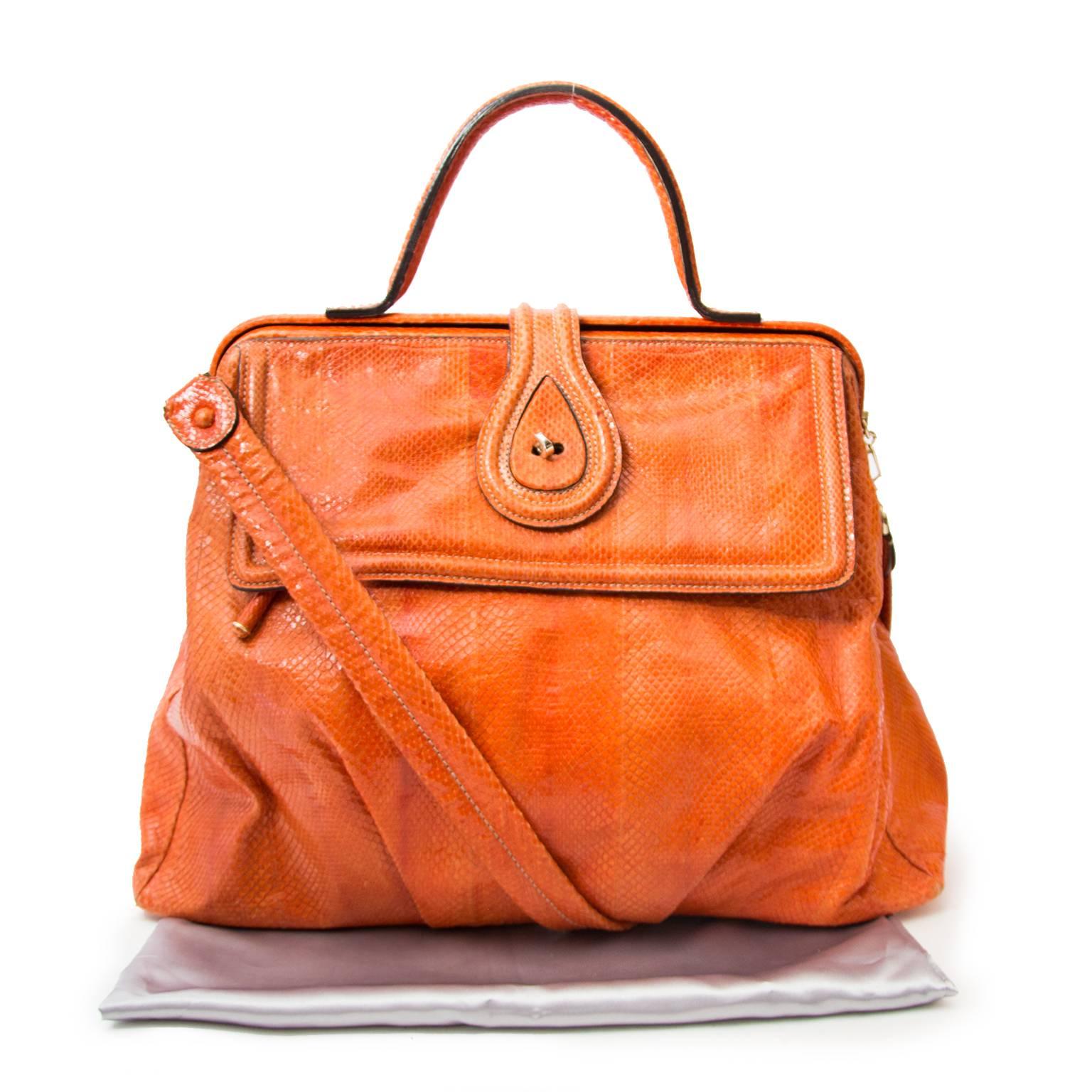 Women's Zagliani Orange Python Large Hobo Bag