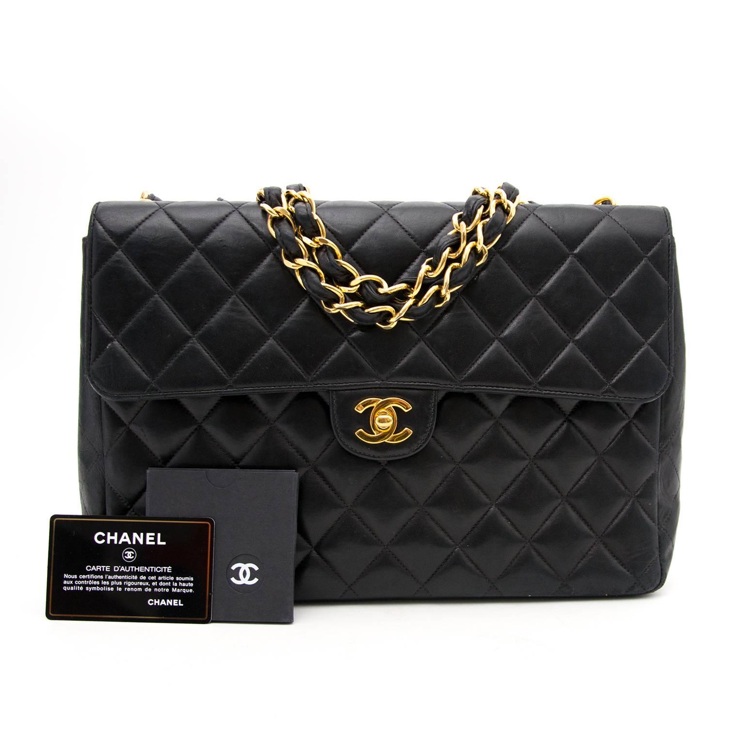 Black Vintage Chanel Lamskin Jumbo Flap Bag