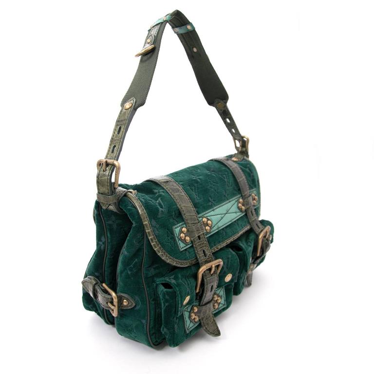 Louis Vuitton Limited Edition Green Monogram Velour Clyde Mon Bag For Sale at 1stdibs