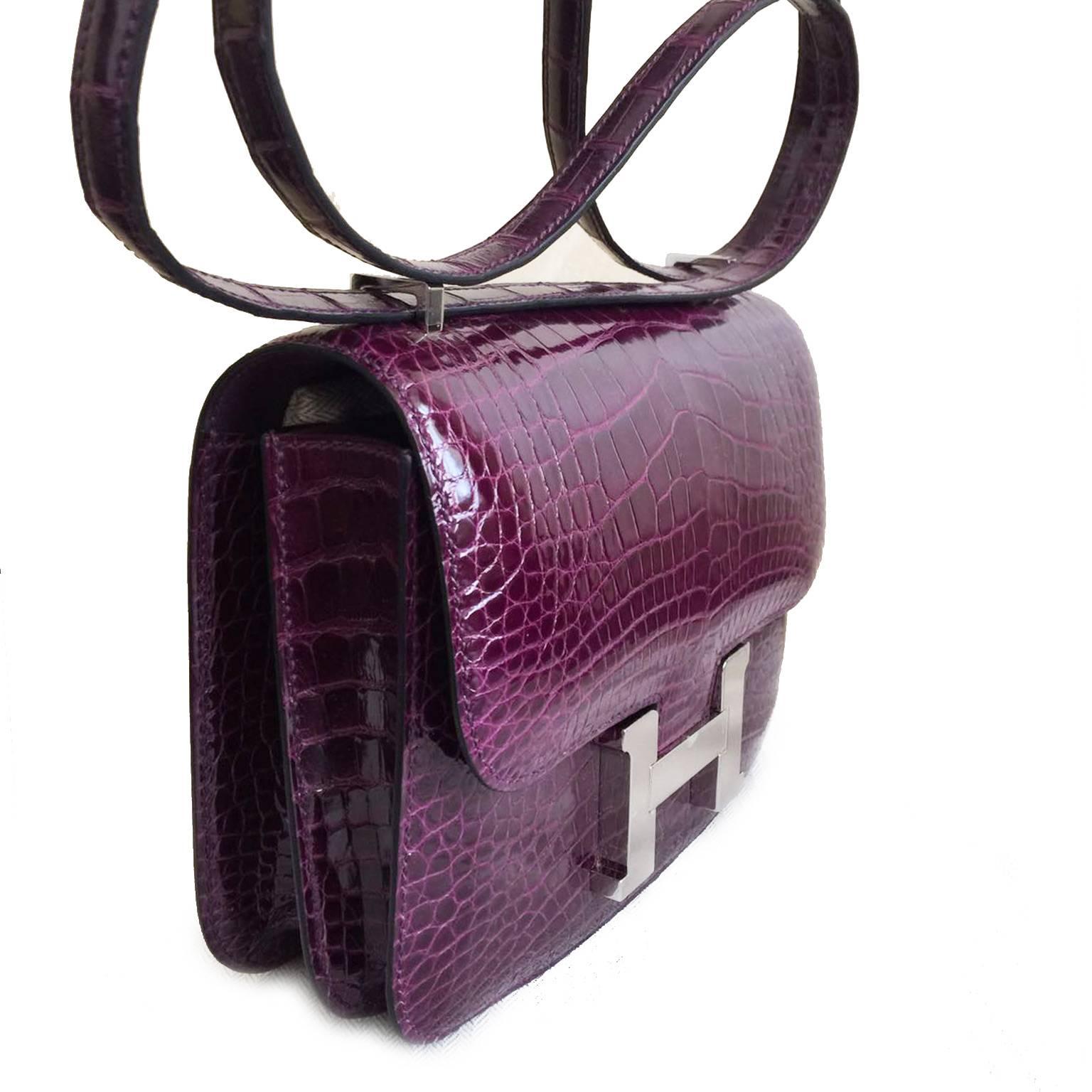 Brand New!

Brand New Constance MIni Cassis Alligator Lisse 

This exquisite hard to find Hermès Constance Mini bag is featured in Cassis color.
The Constance is a simply, elegant shoulder bag with a long leather strap that can be doubled. The ‘H’