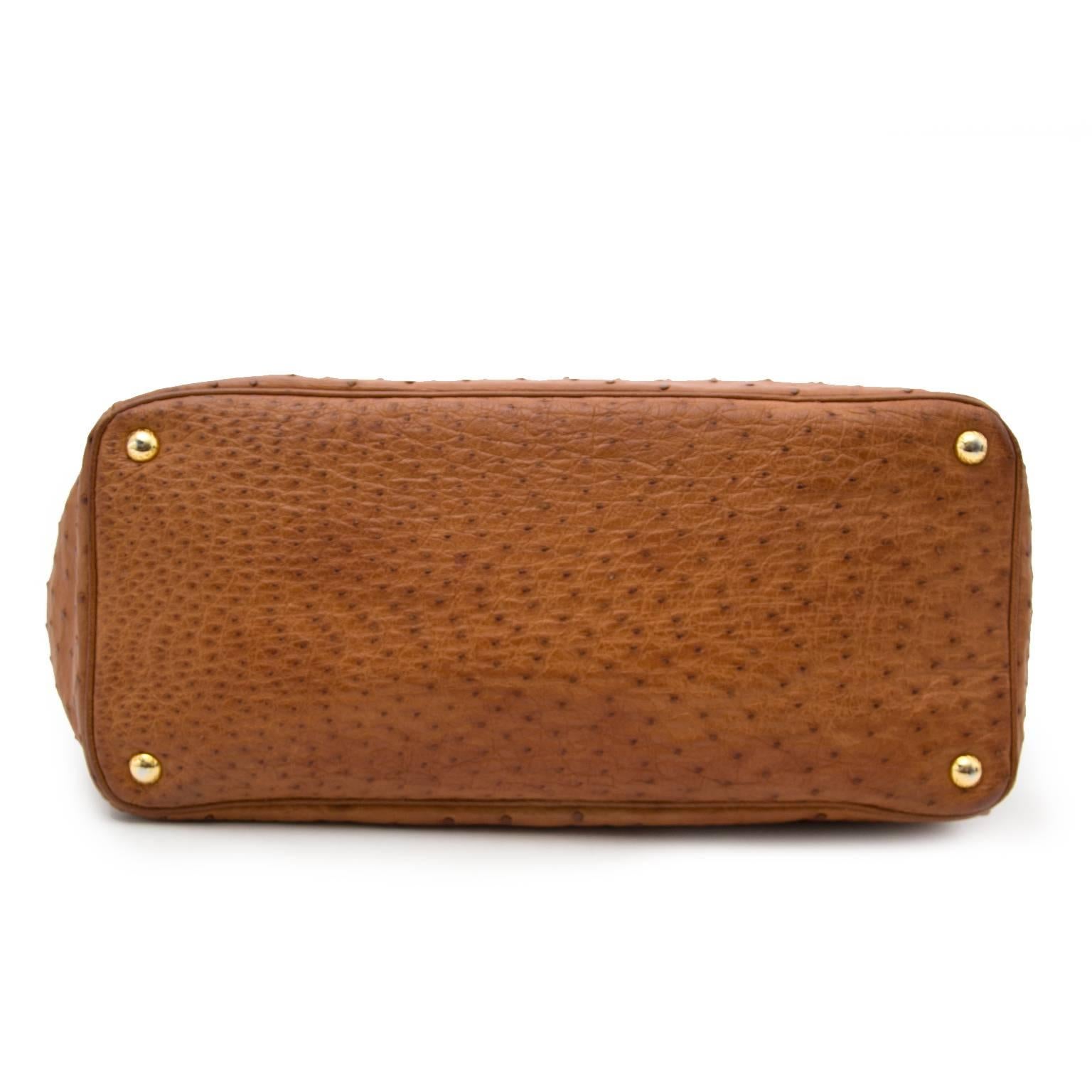 Brown Prada Camel Ostrich Convertable Tote Bag
