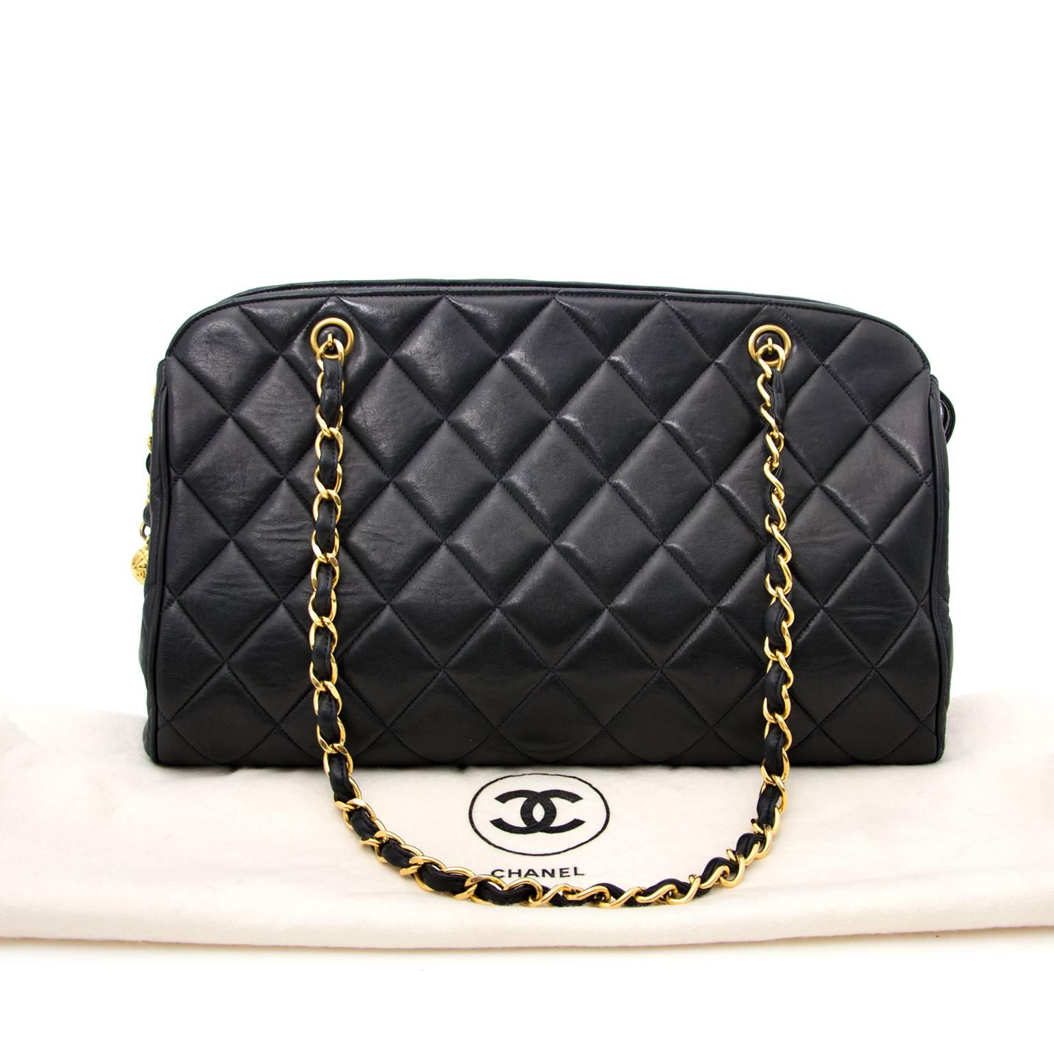 Chanel Navy Quilted Leather Shopper 1