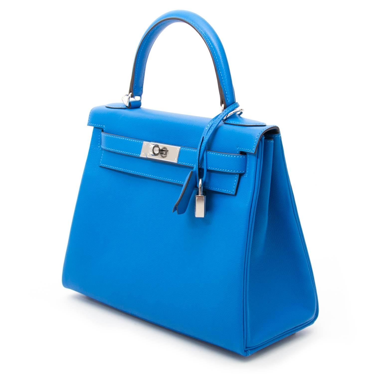 Blue Brand New Hermes Kelly 28 Evercalf Hydra