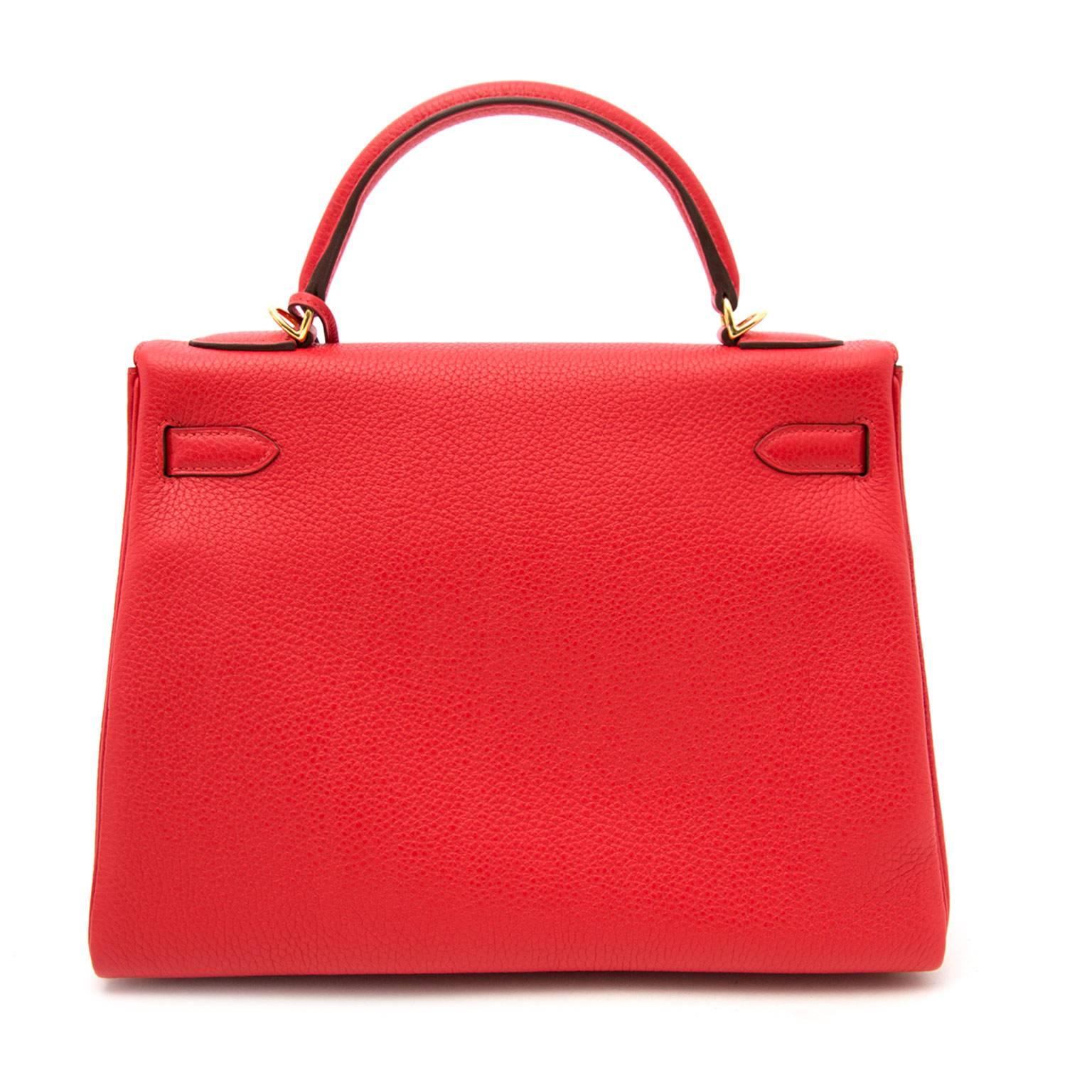 Red BRAND NEW Hermes Kelly Clemence Taurillon Rouge Tomate 32 
