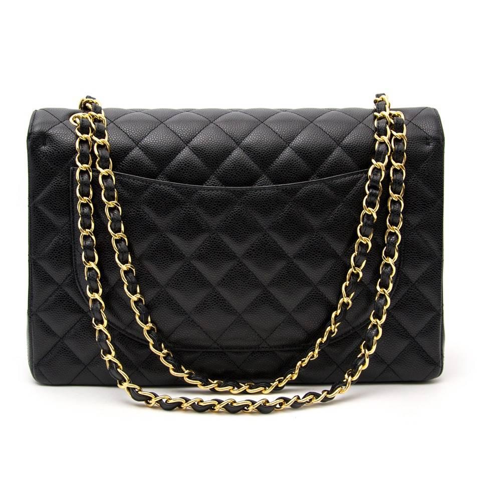 Women's Chanel Black Maxi Caviar Classic Double Flap Bag 